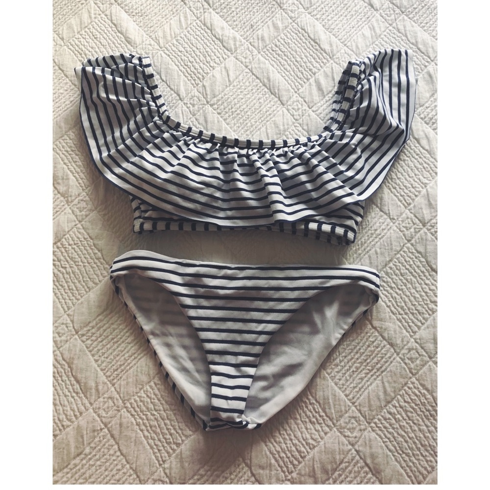 Splendid Navy & White Striped off shoulder bikini